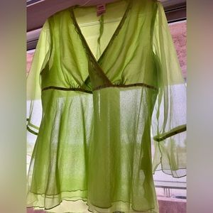 Semi sheer green bell sleeve top